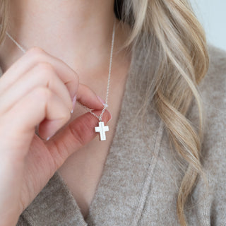 Medium Hammered Silver Cross Necklace