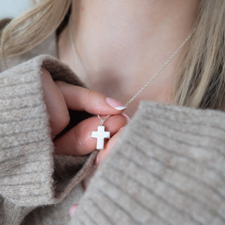 Medium Smooth Silver Cross Necklace