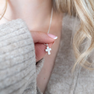 Mini Silver Hammered Cross Necklace
