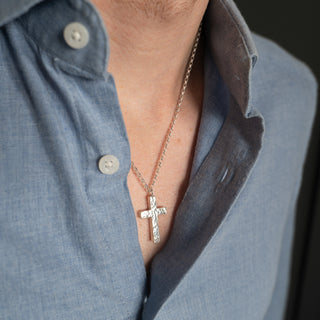 Large Hammered Silver Cross Necklace