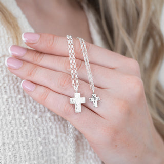 Medium Hammered Silver Cross Necklace