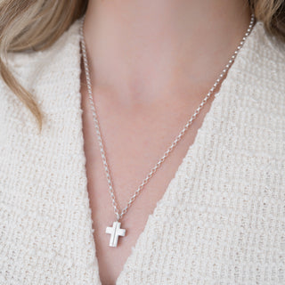 Medium Smooth Silver Cross Necklace