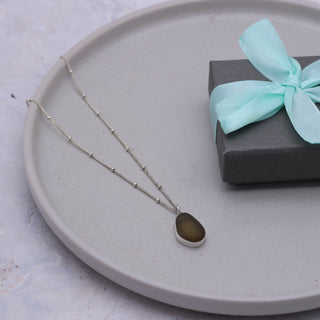 Olive Yellow Sea Glass Pendant