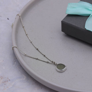Warm Green Grey Sea Glass Pendant