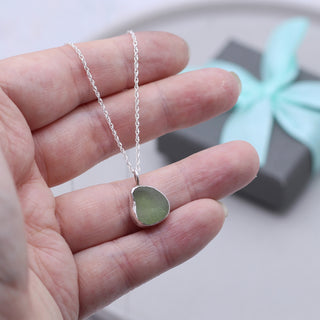 Light Teal Grey Sea Glass Pendant