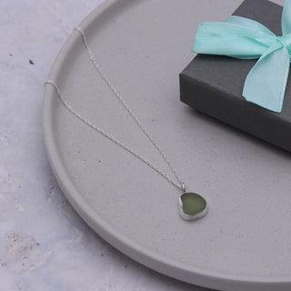 Light Teal Grey Sea Glass Pendant