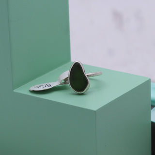 Emerald Green Sea Glass Ring - Size J 1/2