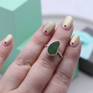 Emerald Green Sea Glass Ring - Size J 1/2