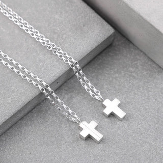Medium Smooth Silver Cross Necklace