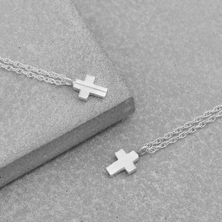 Mini Smooth Silver Cross Necklace