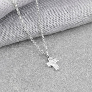 Mini Silver Hammered Cross Necklace