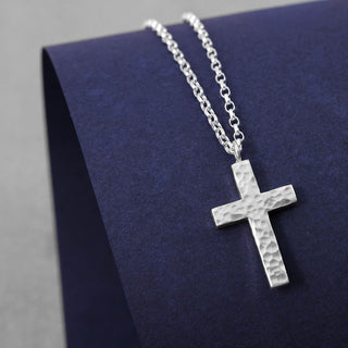 Large Hammered Silver Cross Necklace