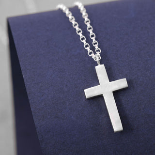 Large Smooth Silver Cross Necklace