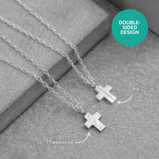 Mini Silver Hammered Cross Necklace
