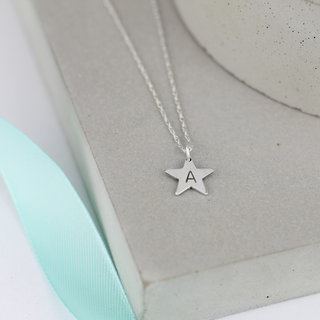 Tiny Silver Star Initial Necklace