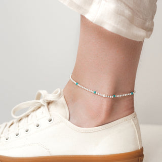 Turquoise and Silver Bead Anklet