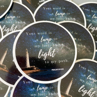 Lamp to My Feet and Light to my Path - Lighthouse Vinyl Sticker