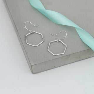 Hexagon Silver Drop Earrings