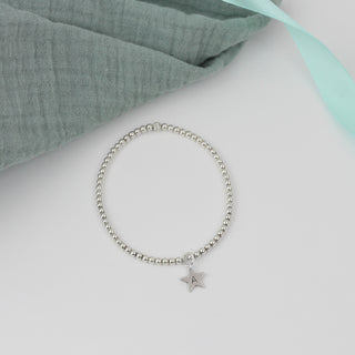 Star with Initial Silver Bead Bracelet