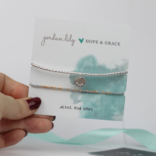 Silver HOPE Bead Bracelet & JESUS Morse Code Bracelet | Hope & Grace X Jordan Lily Designs