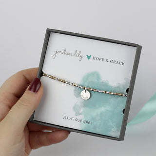 Silver and Gold Morse Code Bead Bracelet with HOPE Charm | Hope & Grace X Jordan Lily Designs