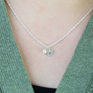 Heart Initial with Pearl Necklace