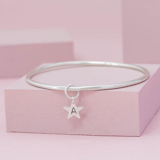 Star Initial Sterling Silver Bangle