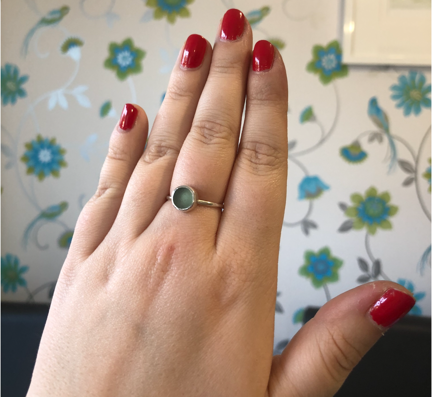 Polished beach glass ring deals