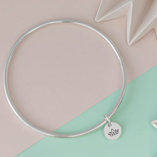 Silver Bangle with Crown Charm