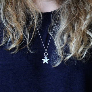 Two Star Long Silver Necklace
