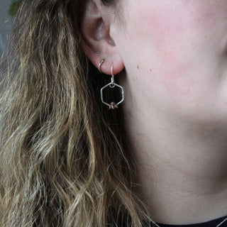 Hexagonal Silver Bee Earrings
